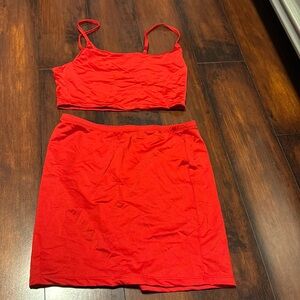 Sexy red crop top skirt set